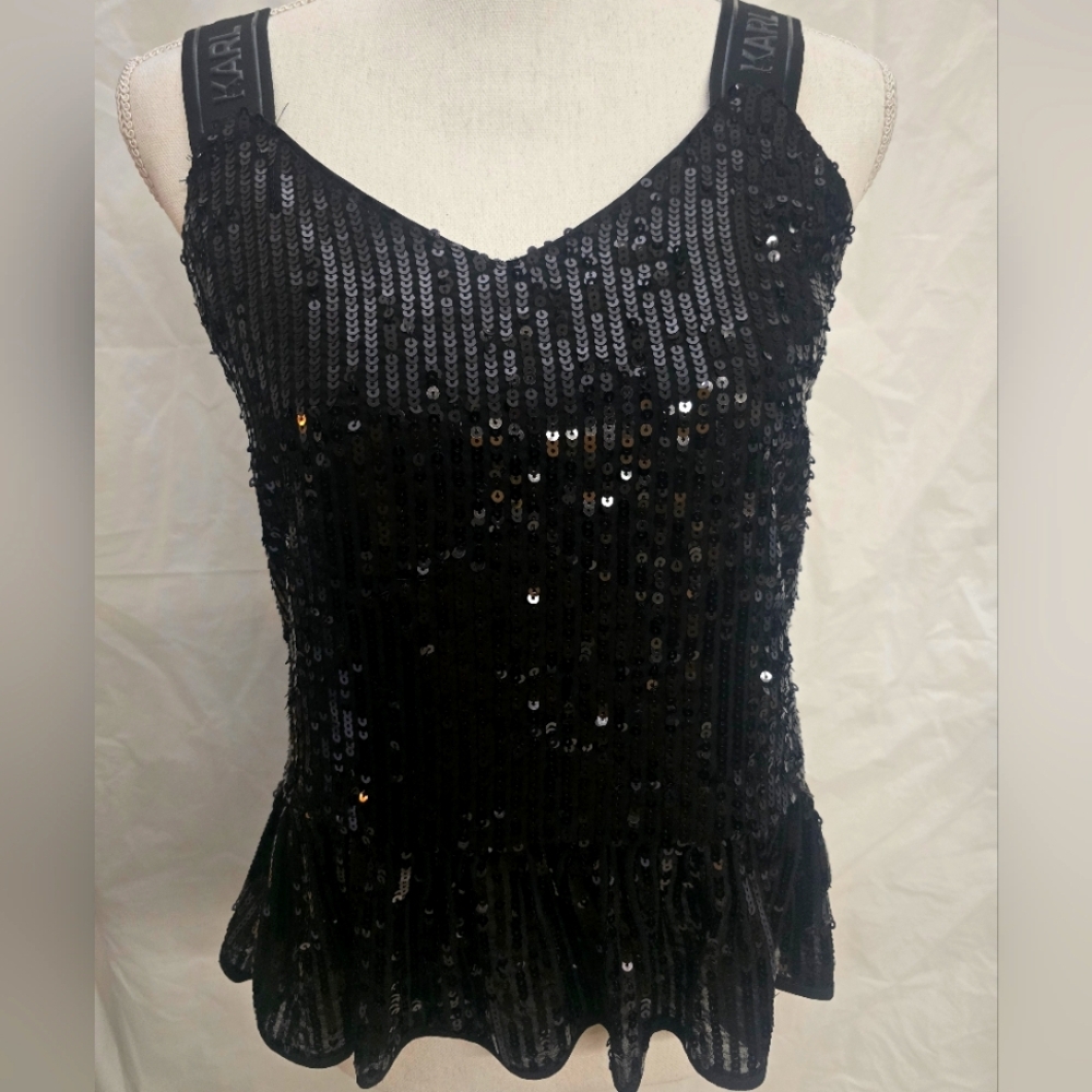 Karl Lagerfeld For Cover/Story Black Sequin Puplum Top.